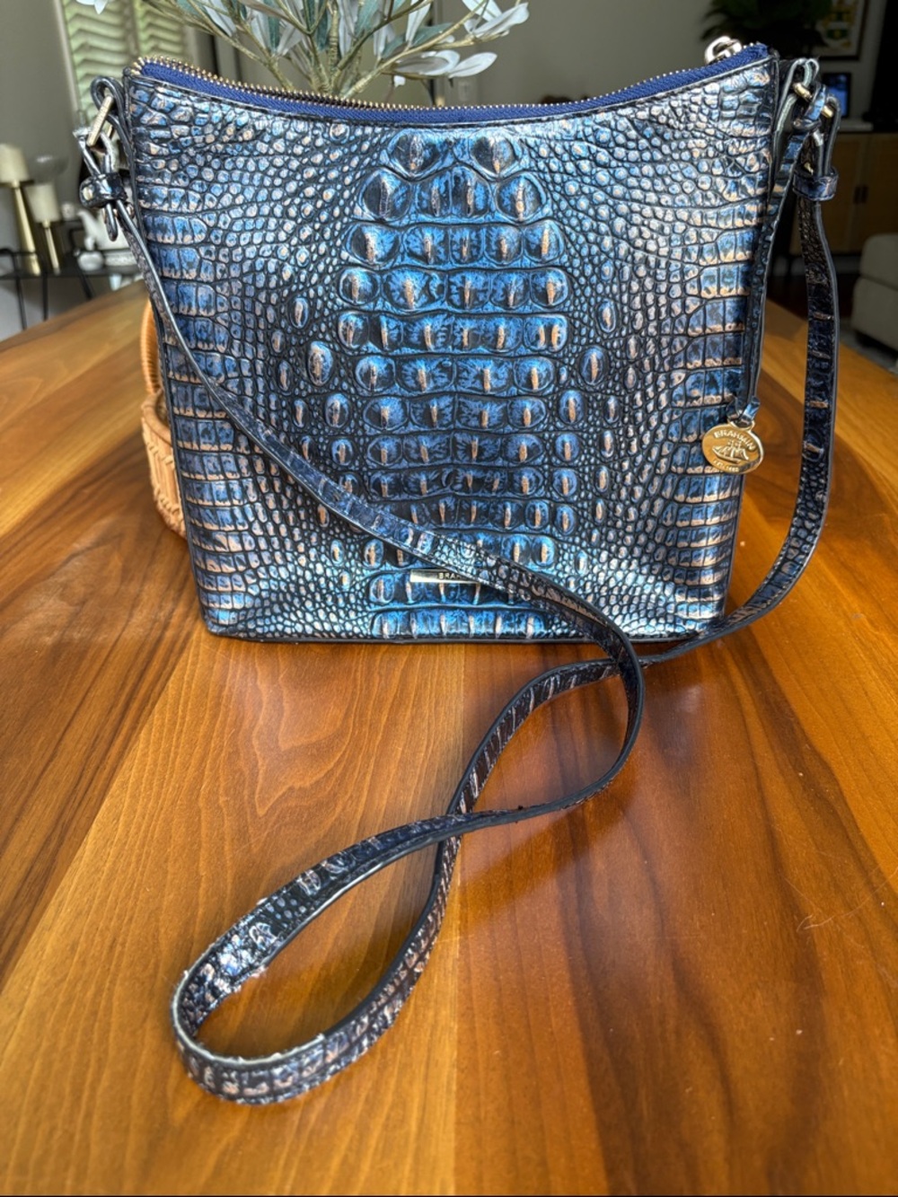 Brahmin Blue Croc-Embossed Crossbody